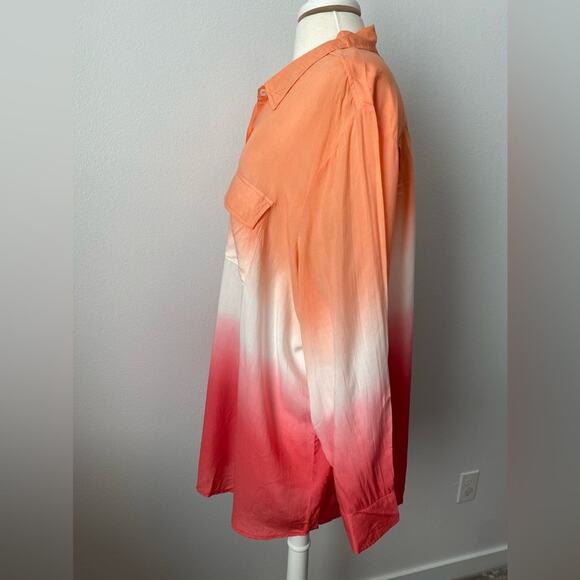 Denim 24/7 NWOT Tropical Ombre' Button Front Versatile Rayon Travel Tunic 28W - Picture 3 of 8